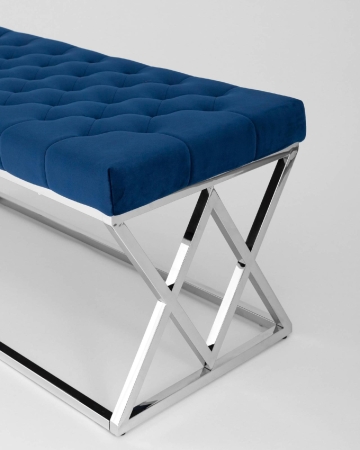 Банкетка ИНСИГНИЯ велюр синий, сталь серебро