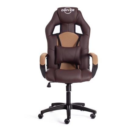 Кресло DRIVER (22) экокожа и ткань, коричневый и бронза