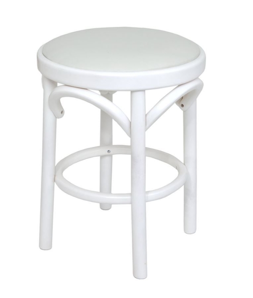 Деревянный табурет Венский белый с мягким сиденьем из белой экокожи