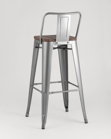Стул барный TOLIX WOOD со спинкой серебристый матовый