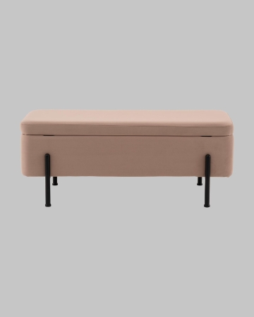 Банкетка Болейн с ящиком из бежевого велюра с черными ножками