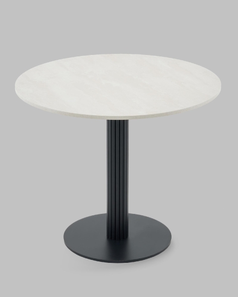 Стол круглый Фризбин D90, столешница МДФ ледяной камень, основание металл черный