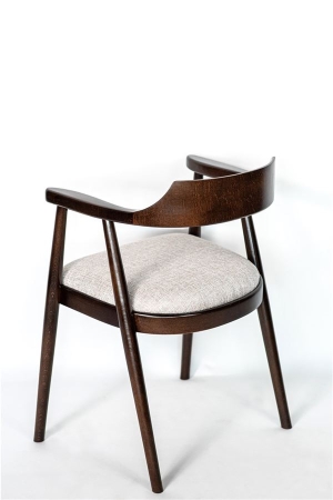 Деревянное полукресло венское Mercurius темный орех с мягким сиденьем из бежевой ткани Тесла 01