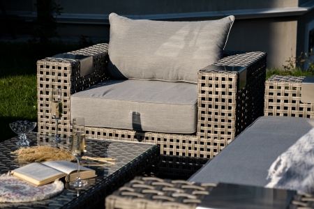 "Тито" лаунж-зона из искусственного ротанга, цвет серый