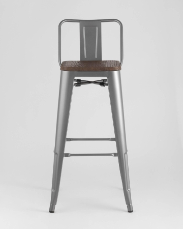 Стул барный TOLIX WOOD со спинкой серебристый матовый