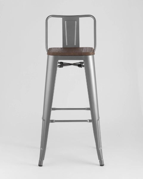 Стул барный TOLIX WOOD со спинкой серебристый матовый