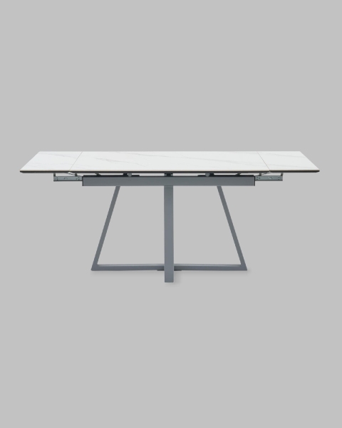 Стол Керас 120-180/80/75 столешница МДФ16/керамика Snow white подстолье металл серый