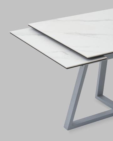 Стол Керас 120-180/80/75 столешница МДФ16/керамика Snow white подстолье металл серый