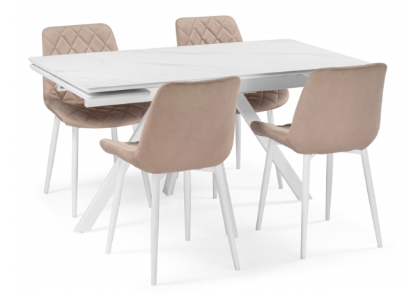 Керамический стол Вилли 140(200)х80 белый мрамор, белый