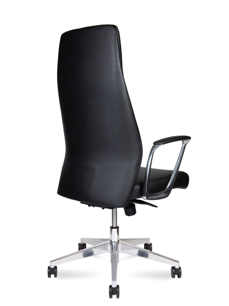 Кресло офисное Nancy черный, натуральная кожа и металл, мягкое сиденье, с подлокотниками