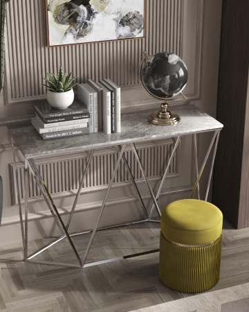 Консоль Авалон 122*41 серый мрамор сталь серебро