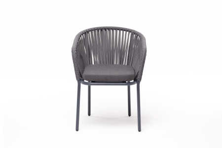 "Бордо" стул плетеный из роупа, каркас алюминий темно-серый (RAL7024) муар, роуп серый 15мм, ткань темно-серая 027