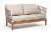 "Диего" диван 2-местный плетеный из роупа, основание дуб, каркас алюминий светло-серый (RAL7035) муар, роуп бежевый круглый, ткань бежевая 052