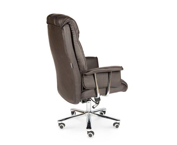 Кресло офисное Президент сталь и хром, темно-коричневая кожа
