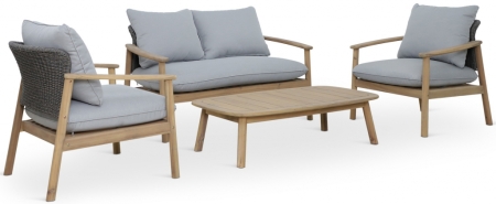 Лаунж-кресло деревянное с серыми подушками Tagliamento Freeport светлое дерево