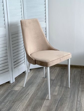 Стул NEPAL-P бежевый #5 велюр, белый каркас