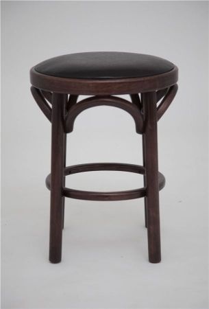 Деревянный табурет Венский темный тон с мягким сиденьем из коричневой экокожи