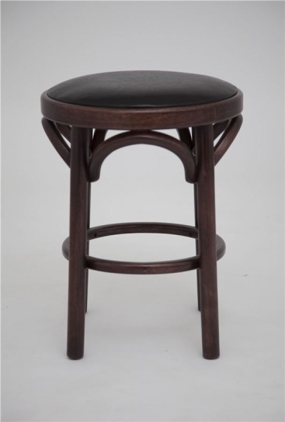 Деревянный табурет Венский темный тон с мягким сиденьем из коричневой экокожи