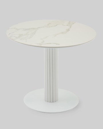 Стол круглый Терралино D90 верх керамика белый матовый, основание металл белый