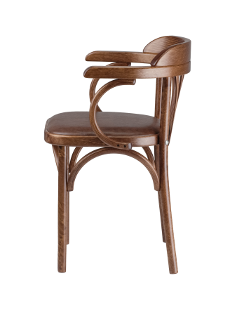 Деревянный стул Венский средний тон с мягким сиденьем из коричневой экокожи