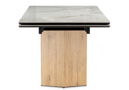 Керамический стол Монерон 180(240)x90 calacatta gold, дуб монтана