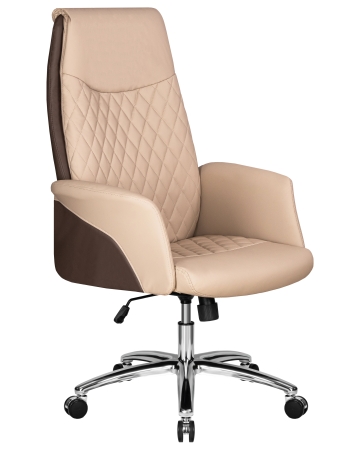 Офисное кресло LEONARD бежевый и коричневый, экокожа и металл, мягкое сиденье, с подлокотниками