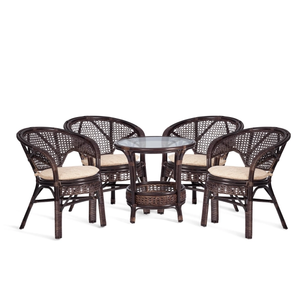 Комплект "PELANGI"  02/15 стол со стеклом + 4 кресла, с подушками