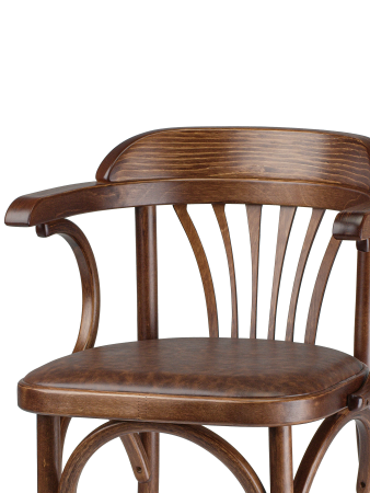 Деревянный стул Венский средний тон с мягким сиденьем из коричневой экокожи с дугами назад