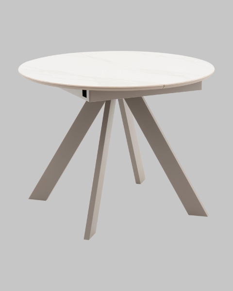 Стол круглый Миндель D100 столешница керамика белый глянец, основание металл латте