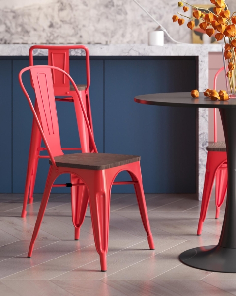 Стул TOLIX WOOD красный глянцевый