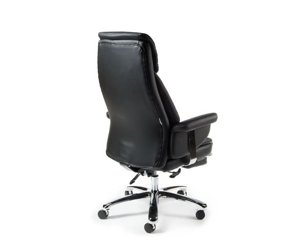 Кресло офисное Парламент черный, сталь и хром, черная экокожа