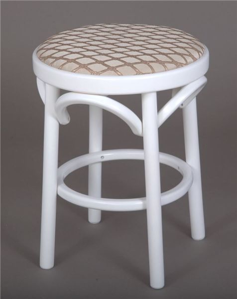 Деревянный табурет Венский белая эмаль с мягким сиденьем из бежевой ткани
