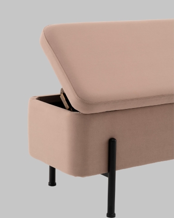 Банкетка Болейн с ящиком из бежевого велюра с черными ножками