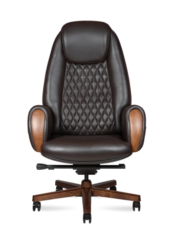 Кресло офисное Verdi коричневый, натуральная кожа и дерево и пластик, мягкое сиденье, с подлокотниками